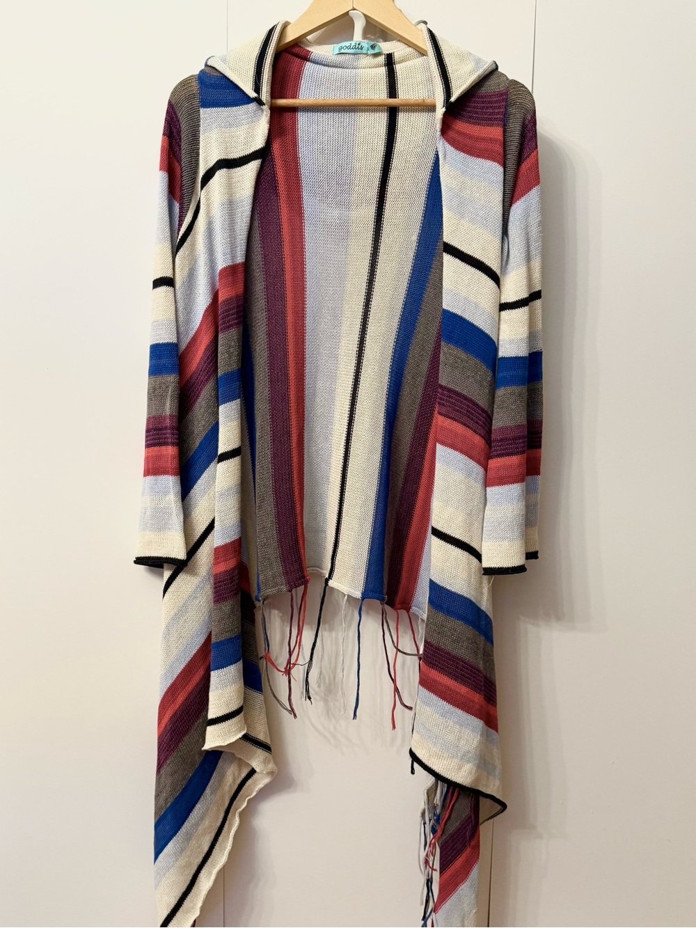 Goddis Linsey Hooded Wrap with Fringe – Boho Knit Cardigan